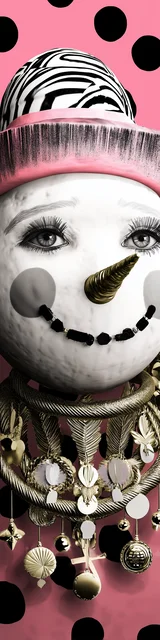 Free printable Christmas bookmarks of a snowman on pink polka dots